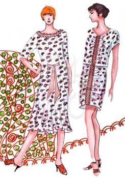 model of woman clothing - summer elegant midi dress with floral motifs