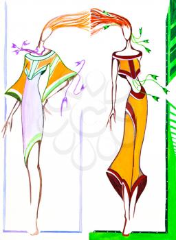 model of woman clothing - Two red-haired girls in long summer dresses