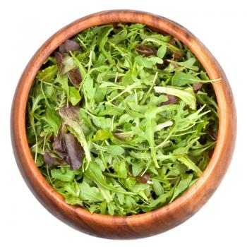 fresh salad mix in wooden bowl