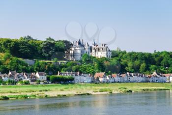 view on castle and town Amboise on the bank of river Loire, France