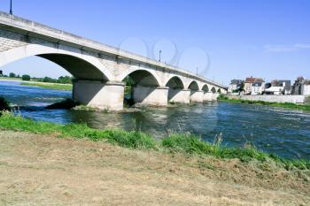 highway bridge through river Loire near town Amboise, France