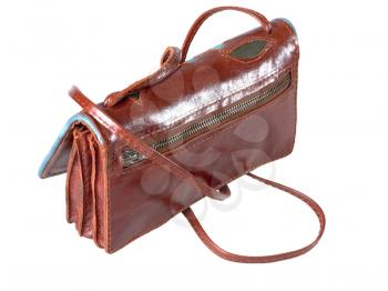small brown lady leather handbag isolated on white