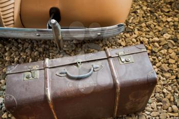 vintage brown leather case and limousine trunk