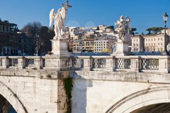 statues on St.Angel Bridge over Tiber river in Rome