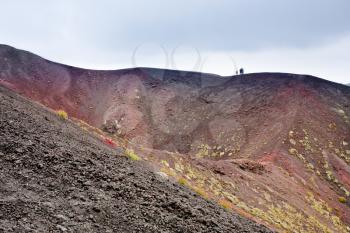 tourist in Etna Silvestri crater, Sicily, Italy