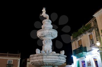 marble barocco fountain in piazza Duomo in Taormina, Sicily 