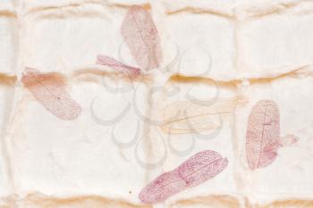 background from hand-made embossed paper with leaves
