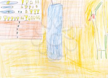 childs drawing - living room yellow interior