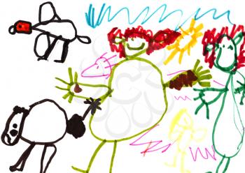 child's drawing - happy family with child on hunt