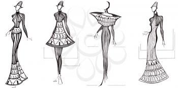 sketch of fashion model - design of dresses based on architecture column