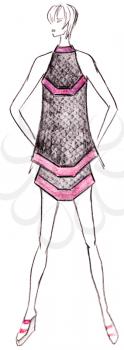sketch of fashion model - short wedge shaped woman dress