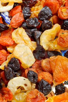 many dried sweet fruits close up