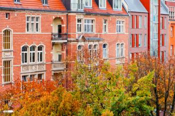 brick facade of residential building of 19th century in Berlin in autumn
