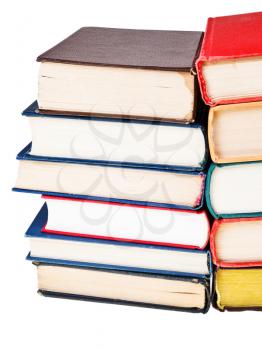 two stacks of books isolated on white background