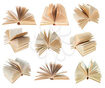 set from different angles old yellow book isolated on white background