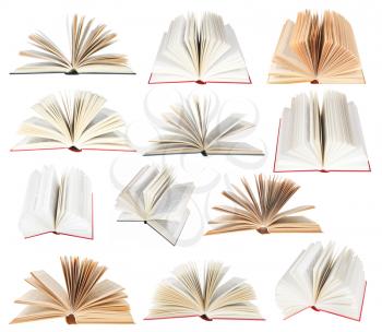 set from fan open books isolated on white background