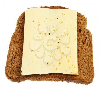 rye bread and cheese sandwich isolated on white background