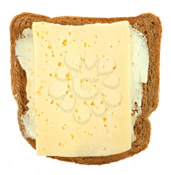 rye bread and dairy butter with cheese sandwich isolated on white background