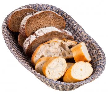 basket with sliced bread isolated on white background