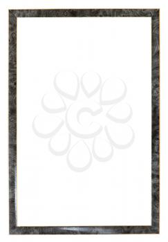 narrow grey plastic decorated picture frame with cut out canvas isolated on white background