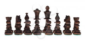 set of black chess pieces isolated on white background