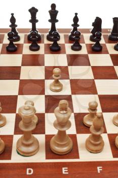 first move pawn on chess board close up