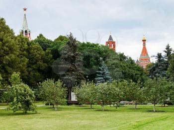 towers of Moscow Kremlin and Taynitsky Garden