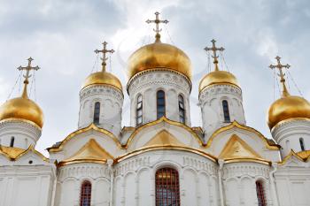 cupola of annunciation cathedral in Moscow Kremlin in cloudy day