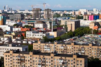 urban view with buildings under construction in Moscow