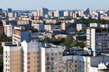 above view of urban houses in Moscow in summer afternoon
