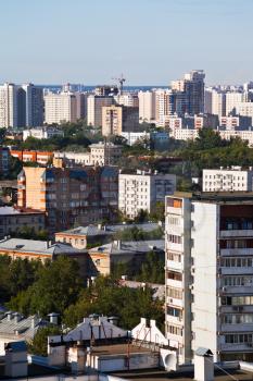 skyline with residential houses in Moscow city in summer afternoon