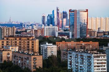 Moscow city skyline in summer early evening