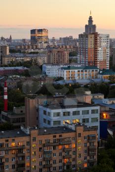 above view of residential district in Moscow evening