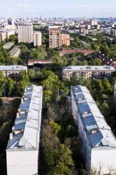 above view of Moscow city districts in summer afternoon