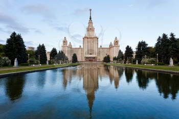 panorama of Lomonosov Moscow State University Alley in early morning