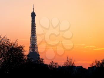 eiffel tower in Paris on red - yellow sunset