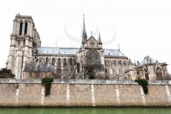cathedral Notre Dame de Paris in overcast day