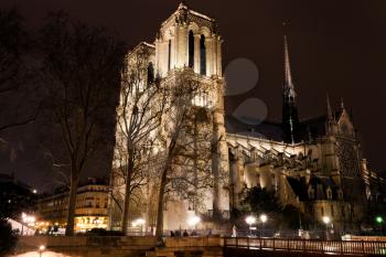 cathedral Notre Dame de Paris at night