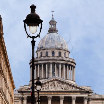 urban lamp with Pantheon background in Paris