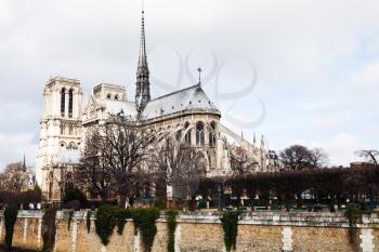 cathedral Notre-Dame de Paris in cloudy day