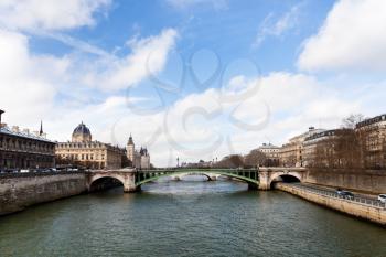 panorama of Seine river and Pont d Arcole in Paris