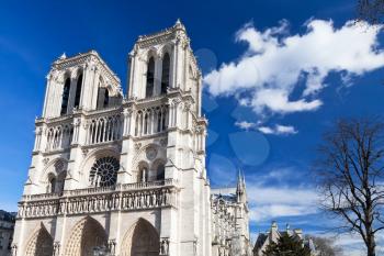 facade of Notre Dame de Paris at spring