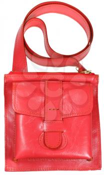 female small red leather handbag isolated on white background
