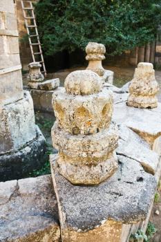 ancient columns of medieval Tatev Monastery in Armenia