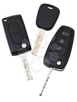 top view of three vehicle keys isolated on white background