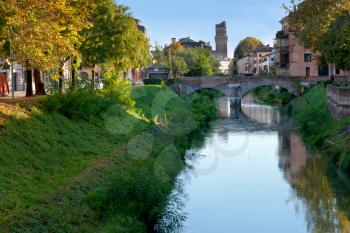 view on bridge Brenta River in Padua city, Italy