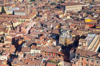 aerial bird eye view from Asinelli Tower on Bologna downtown, Italy