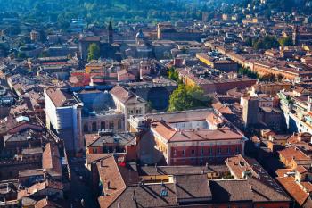 aerial bird eye view from Asinelli Tower on Bologna center, Italy