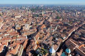 aerial bird view from Asinelli Tower on Bologna, Italy