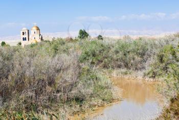 view on Jordan river Valley and St.John church near baptism site